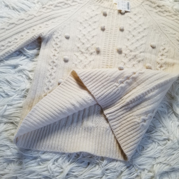 J Crew Popcorn Cable Knit Beige Lambswool Sweater - Picture 6 of 7